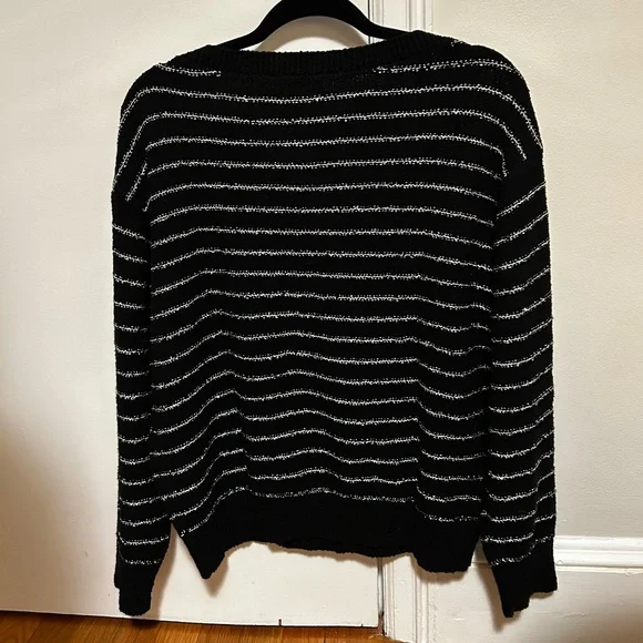 Ann Taylor Sequin Striped Black And White Sweater - New With Tags Size Large - Picture 6 of 7